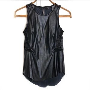 Fux Leather w/ mesh high low sleeveless blouse
